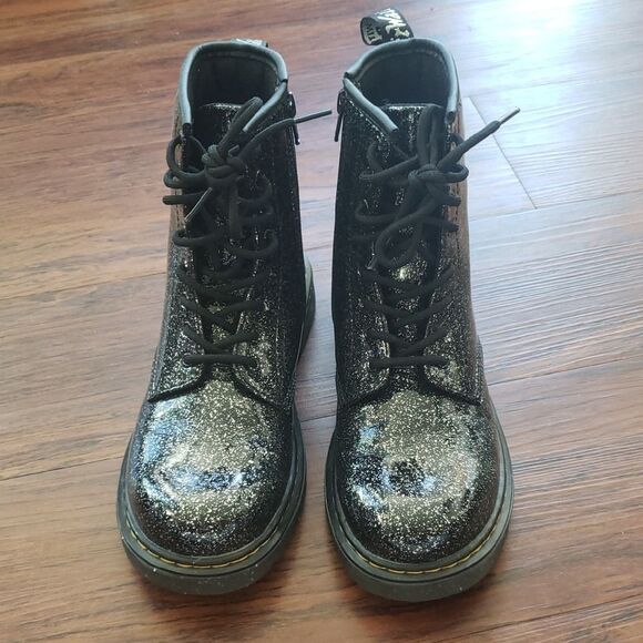Dr. Martens Shoes - Dr. Martens Black Glittery Whimsigoth Combat Boots Size L6